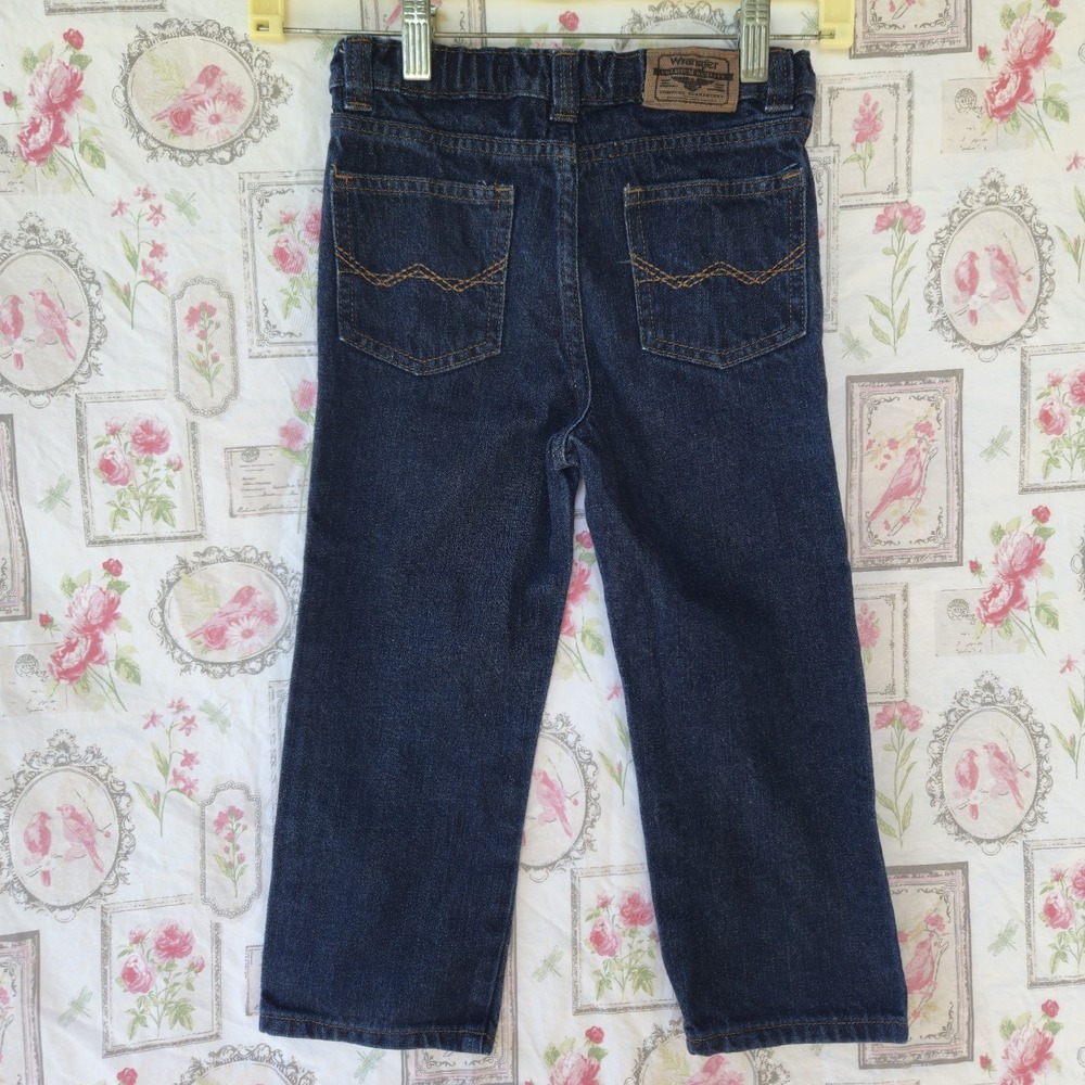Wrangler Boys Blue Denim Jeans 5T Adjustable Waist 100% Cotton 9ERTFHB Dark Wash